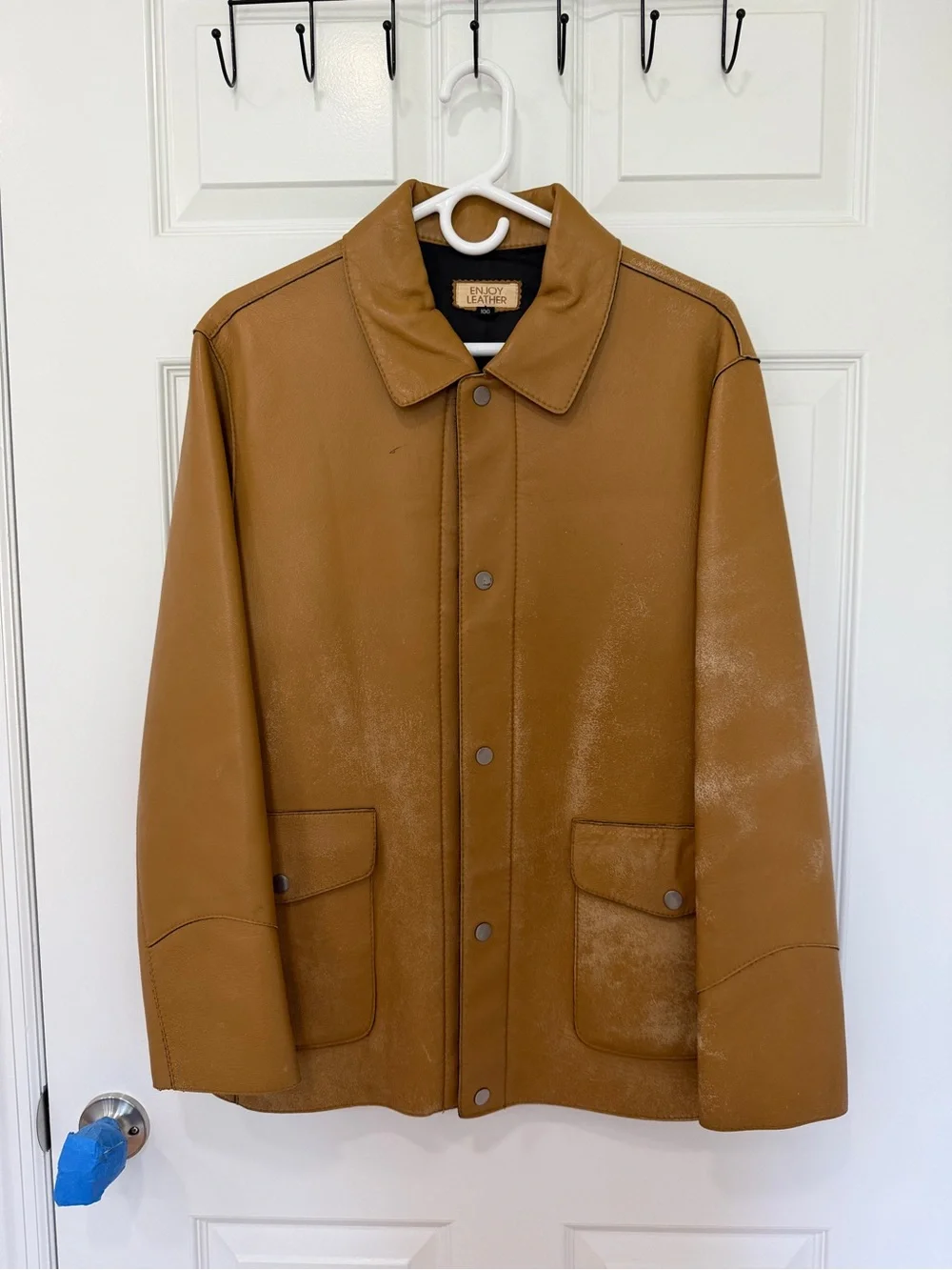 Vintage Men’s “Enjoy Leather” Camel Barn Jacket/Car Coat